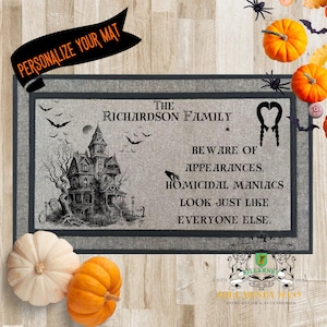 Personalized Addams Family inspired Doormat, Maniacs Mat, Halloween Doormat, Addams Family Inspired Decor, Custom Mat