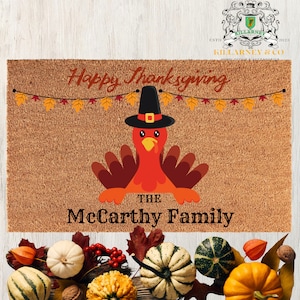 Personalized Happy Thanksgiving doormat, Fall Doormat, Custom Mat, Happy Thanksgiving Decor, Thanksgiving Doormat