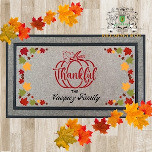 Personalized Thankful Thanksgiving doormat, Fall Doormat, Custom Mat, Happy Thanksgiving Decor, Thanksgiving Doormat