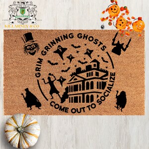 Grim Grinning Ghosts, Hat Box Ghost, Disney Haunted Mansion Decor, Haunted Mansion Doormat,   , Welcome Foolish Mortals Decoration