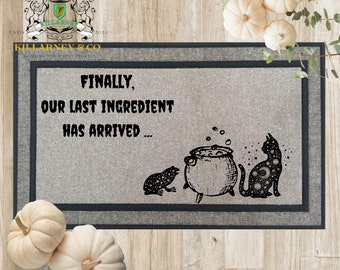 Witch Doormat, Last Ingredient Cat Cauldron, Halloween Gothic Decor