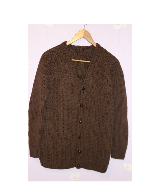 Vintage Brown Hand knit Cable Cardigan Sweater