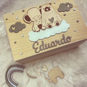 Memory box for baby Personalized wooden box Mint animals sweet