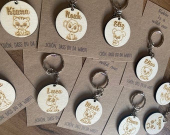 Wild animals wild one party favors birthday wooden keychain personalized