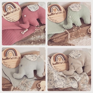 Handmade Kuscheltier Newborn Set Geschenkset Elefant