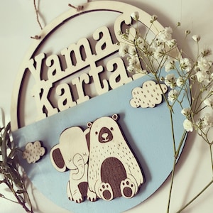 Wall decoration door sign children&#39;s room baby baby room wild animals elephant bear
