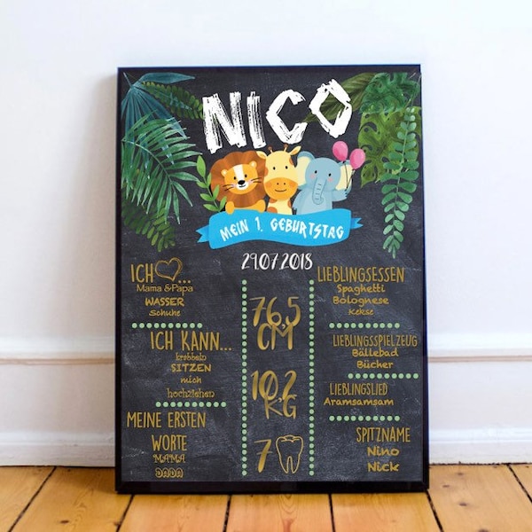 Safari milestone board chalkboard wild animals wildone first birthday