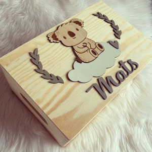 Memory box for baby Personalized wooden box Mint animals sweet koala