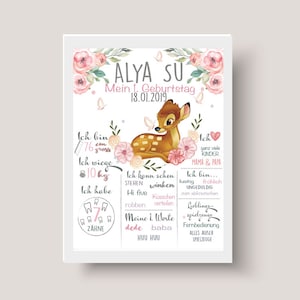 Meilensteintafel 1 Geburtstag Chalkboard Geburtstagsposter Rehkitz Reh Bambi  Mädchen rosa Geburtstagsparty