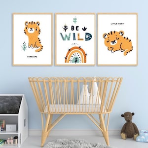 Children&#39;s room wall pictures set of 3 Safari wild animals wall picture