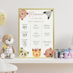 Tabellone fondamentale per il primo compleanno, lavagna, poster per compleanno, animali della foresta, animali selvatici, safari