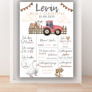 Tableau d'anniversaire 1er anniversaire tableau noir affiche d'anniversaire ferme vache animaux de la ferme tracteur