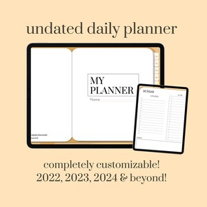 Planificateur numérique moderne minimaliste - Non daté, personnalisable, onglets liés, 2022/2023/2024, spreads mensuels/quotidiens, Goodnotes/Notability, Beige