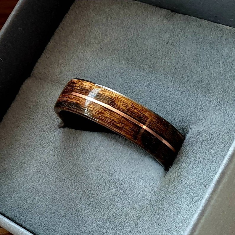 Bocote wood ring with centred copper inlay wooden wedding ring Etsy