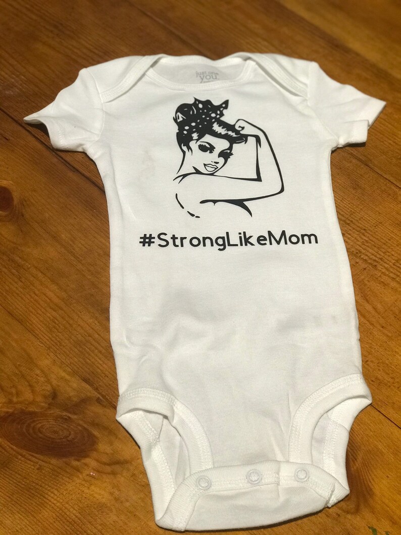 Strong like mom onesie retro onesie vintage pinup graphic onesie retro baby shower gift