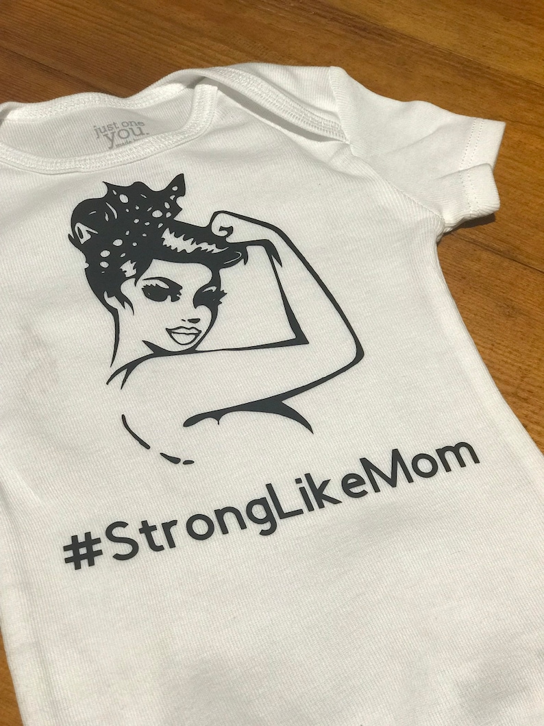 Strong like mom onesie retro onesie vintage pinup graphic onesie retro baby shower gift