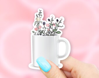 Flowers in Coffee Cup Sticker