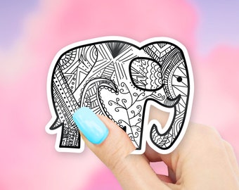 Elephant - Black & White Art Sticker - Elephant stickers | MacBook stickers | laptop stickers | waterbottle stickers | hydroflask stickers