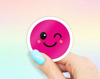 Pink Wink Emoji Sticker - MacBook stickers | laptop stickers | waterbottle stickers | hydroflask stickers | tumbler stickers