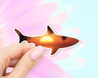 Sunset Palm Shark Sticker - Ocean stickers | Shark stickers | MacBook stickers | laptop stickers | waterbottle stickers | hydroflask sticker