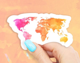 Watercolor World Map Sticker - World stickers | MacBook stickers | laptop stickers | waterbottle stickers | hydroflask stickers