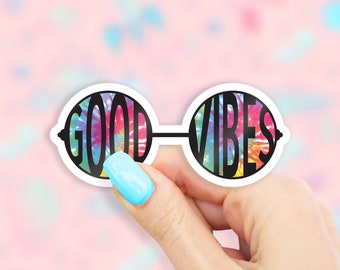 Good Vibes Glasses Sticker - MacBook stickers | laptop stickers | waterbottle stickers | hydroflask stickers | tumbler stickers