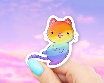 Rainbow Cat Sticker - Cat stickers | pet stickers | MacBook stickers | laptop stickers | waterbottle stickers | hydroflask stickers