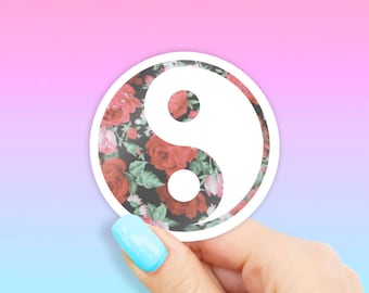 Yin Yang Flowers Sticker - flowers stickers | yin yang sticker | MacBook stickers | laptop stickers | waterbottle stickers