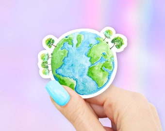 Watercolor Earth Sticker - Green stickers | MacBook stickers | laptop stickers | waterbottle stickers | hydroflask sticker | tumbler sticker