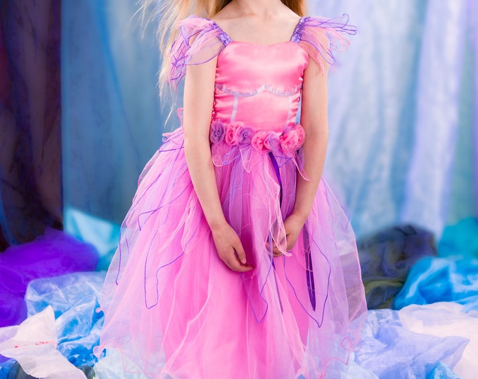 Girls Kids Fairy Dress Costume Cosplay Princess Swan Pink Plus Free Headpiece