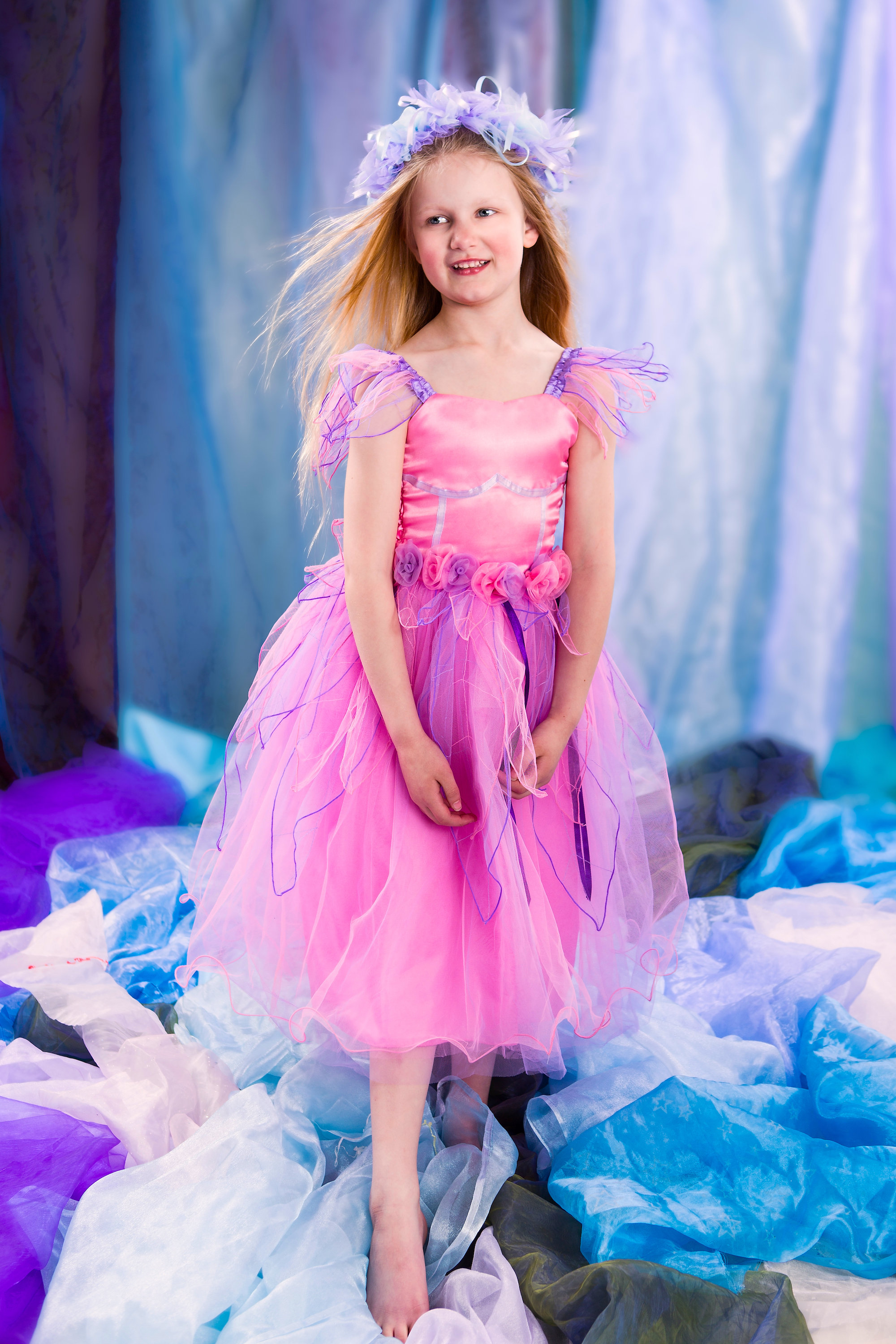 Girls Couture Feather Ball Gown | Girls Fairy Tale Satin Gown