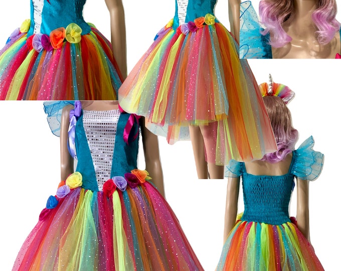 Adult Women's My Little Pony Rainbow Dash Costume Inspired Adult Women's Unicorn Costume Dress and Headband