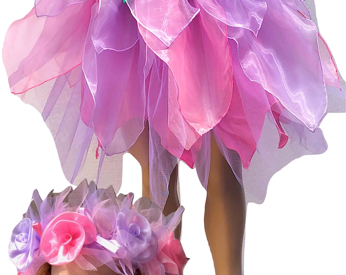 Girls Fairy Dress Costume Unicorn Skirt Pink and Lilac Plus Free Headpiece