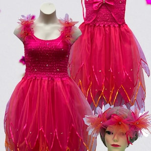 Adult Fairy Dress Costume Fairy Dress Adult Fairy Dress With Wings Fairy Costume  Hot Pink Fairy Dress Costume and Free Fairy Garland SIZE:1