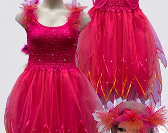 Adult Fairy Dress Costume Fairy Dress Adult Fairy Dress With Wings Fairy Costume  Hot Pink Fairy Dress Costume and Free Fairy Garland SIZE:1