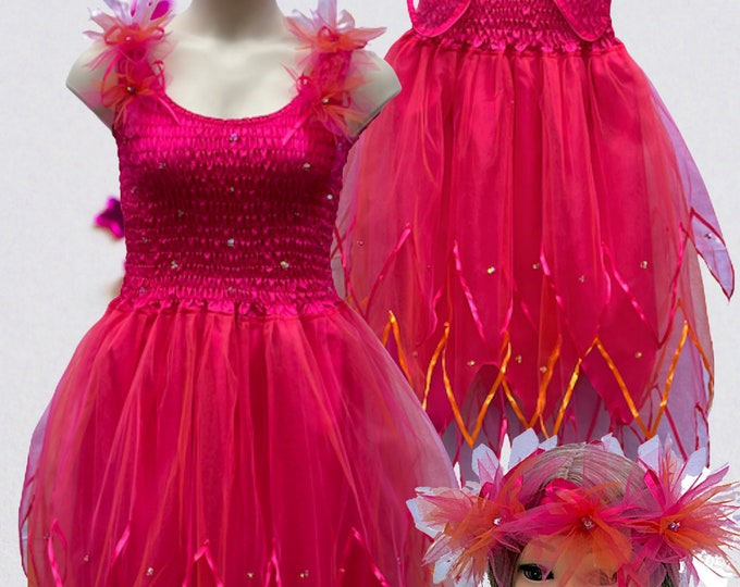 Plus Size Adult Fairy Dress Costume Women's Fairy Dress With Wings Fairy Costume Hot Pink Fairy Dress Costume and Free Fairy Garland SIZE: 2