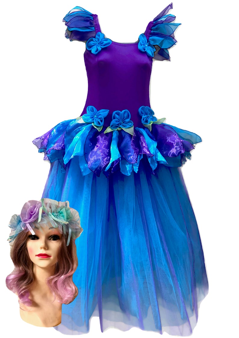 Adult Women/'s Fairy Dress Costume Purple Velvet Pansy /& Free matching Headpiece
