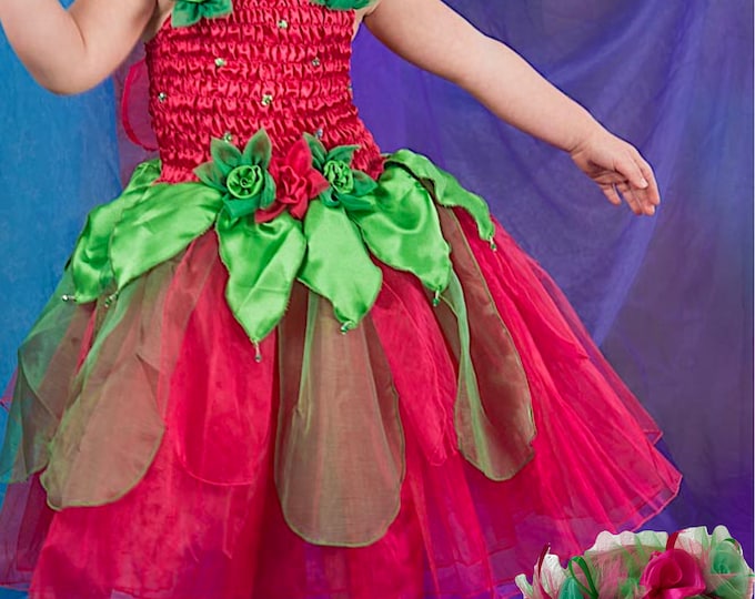 Girls Fairy Dress Costume Kids Fairy Dress Rose Petal & Free Matching Headpiece
