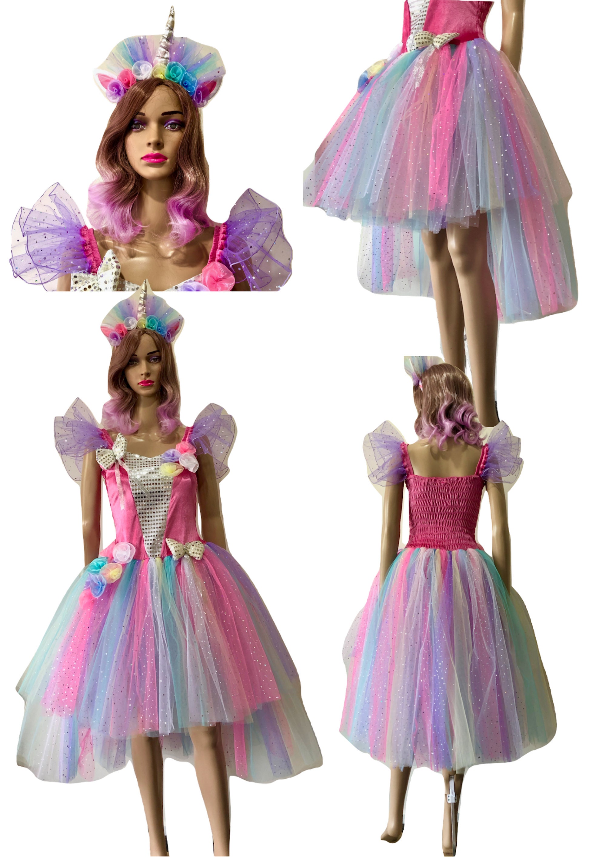 Adult Women s Unicorn Fairy Dress Costume Dress and Headband Etsy