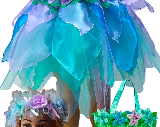 Girls Fairy Skirt Kids Fairy Skirt Unicorn Fairy Dress Costume Mint Lilac Set 3pc