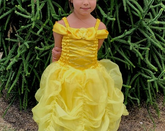 Girls Princess Bell Inspired Dress, Girls Belle Costume Beauty and The Beast, Belle Dress, Disney Princess Dresses