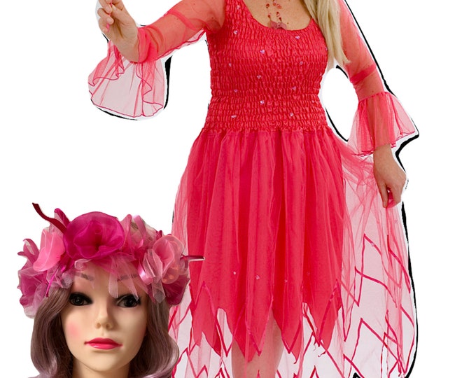 Woman's One Size Fairy Dress Women's Adult Fairy Costume Adult Fairy Dress Hot Pink with FREE Matching Garland