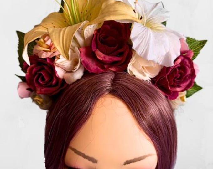 Krista-lee Designs Floral Rose  Lillie Headband Salmon, Peach and Ivory Floral Crown Bridal Festival and Fairy Hair Accessory Photography