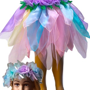 Girls Fairy Dress Costume Unicorn Skirt Pastel Rainbow Plus Free Headpiece