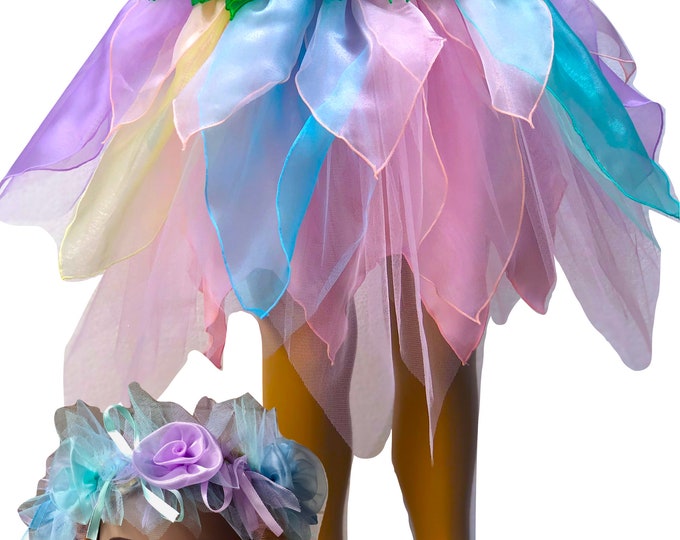Girls Fairy Dress Costume Unicorn Skirt Pastel Rainbow Plus Free Headpiece