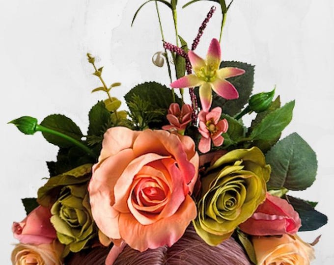 Krista-lee Designs Floral Rose Headband Pink,Peach Antique green and Ivory Floral Crown Bridal Festival and Fairy Hair Accessory Photography