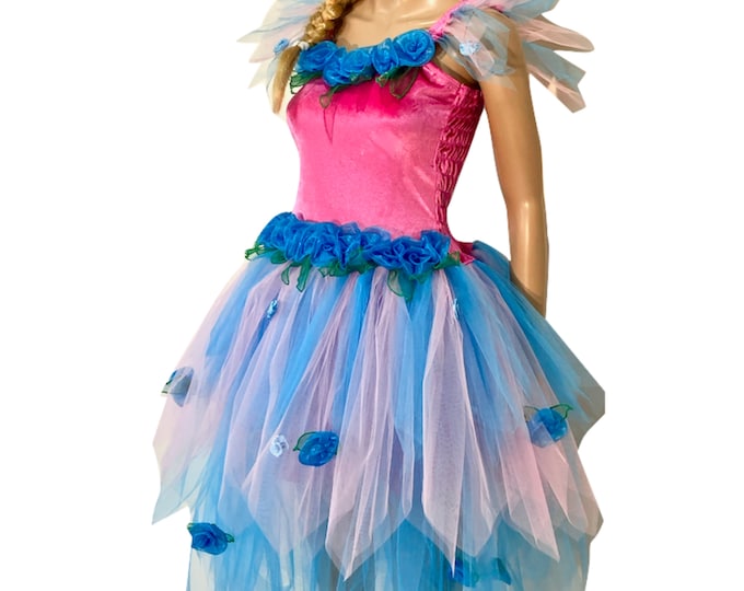 Women's Adult Fairy Dress Costume Pink & Blue Velvet Heaven
