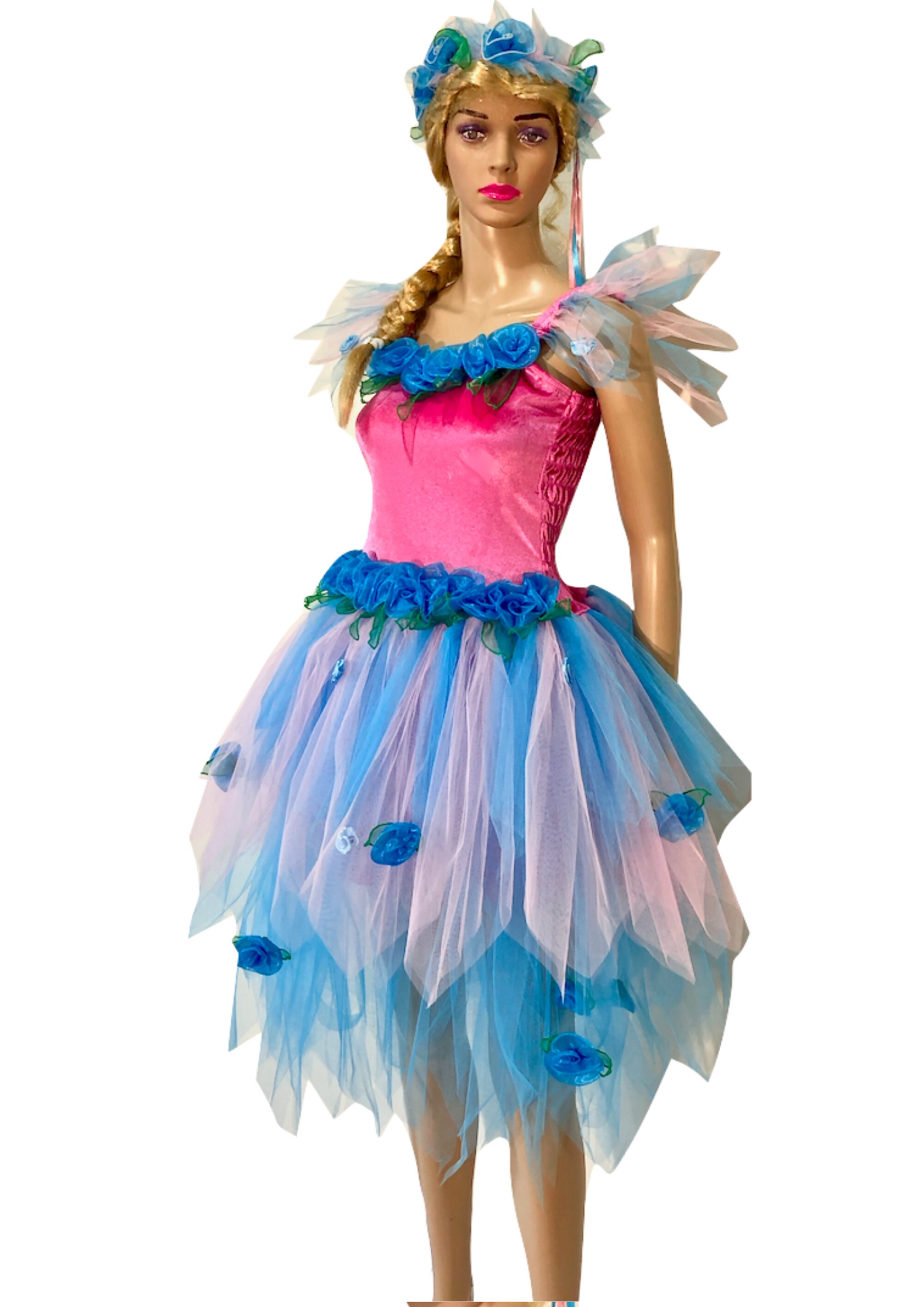 Women's Adult Fairy Dress Costume Pink & Blue Velvet Heaven