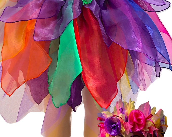 Girls Fairy Dress Costume Unicorn Skirt Purple Rainbow Plus Free Headpiece