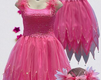 Erwachsenes Feen-Kleid-Kostüm-Frauen-Fee-Kostüm mit Flügeln Feen-Kostüm-Fee-Flügel-Rosa Feen-Kleid-Kostüm und Kostenlose Feen-Girlande GRÖSSE: 1